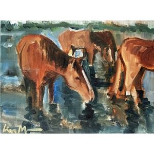 Original Horse Painting Expressionist Signed Liam Matthew Arizona River 9x12